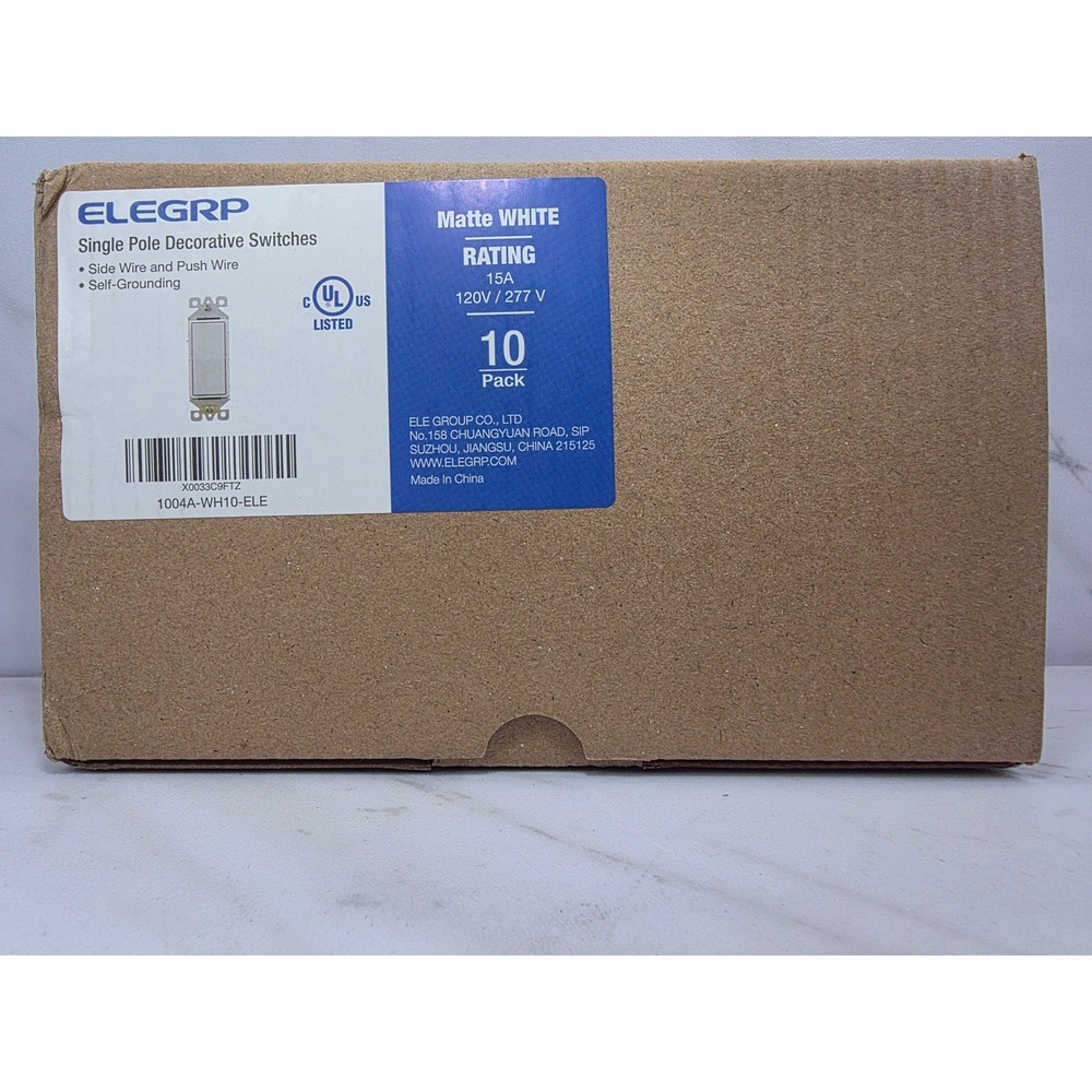 ELEGRP‎ Matte White Single Pole Decorative Light Switch - 10 Pack - Side Wire